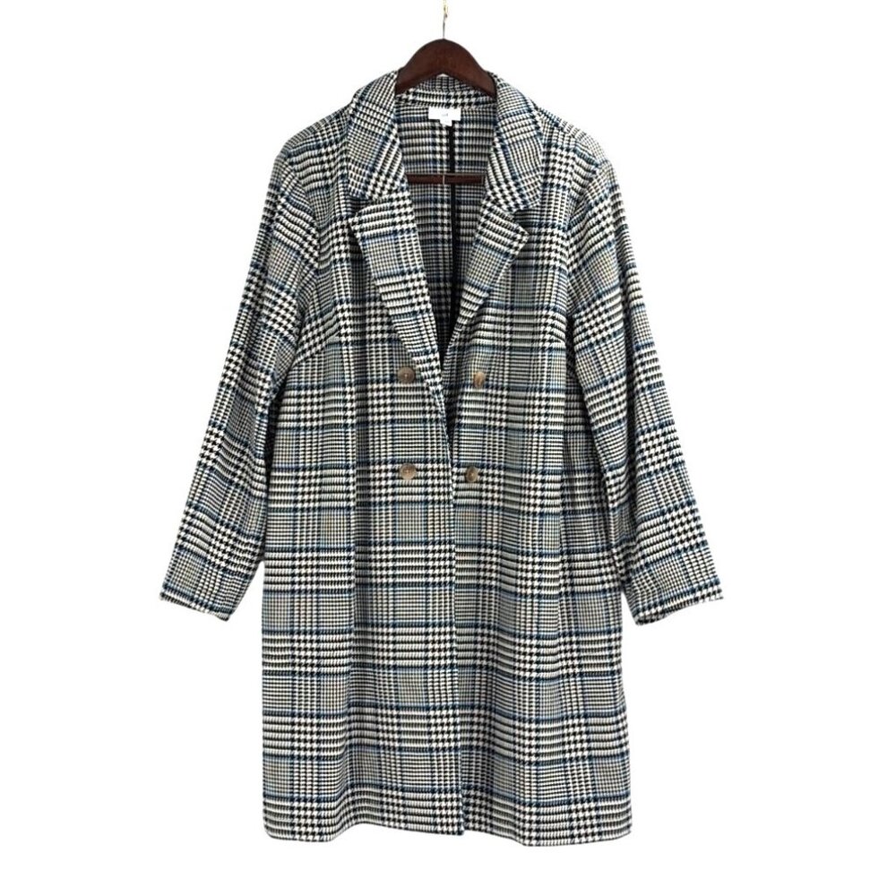 J. Jill Womens XL Long Double-Breasted Houndstooth Coat Multicolor Oversize Chic